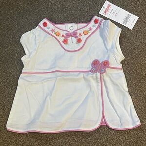 Butterfly, Buttons, & Flowers: Gymboree White Dress with Pink and Floral Details